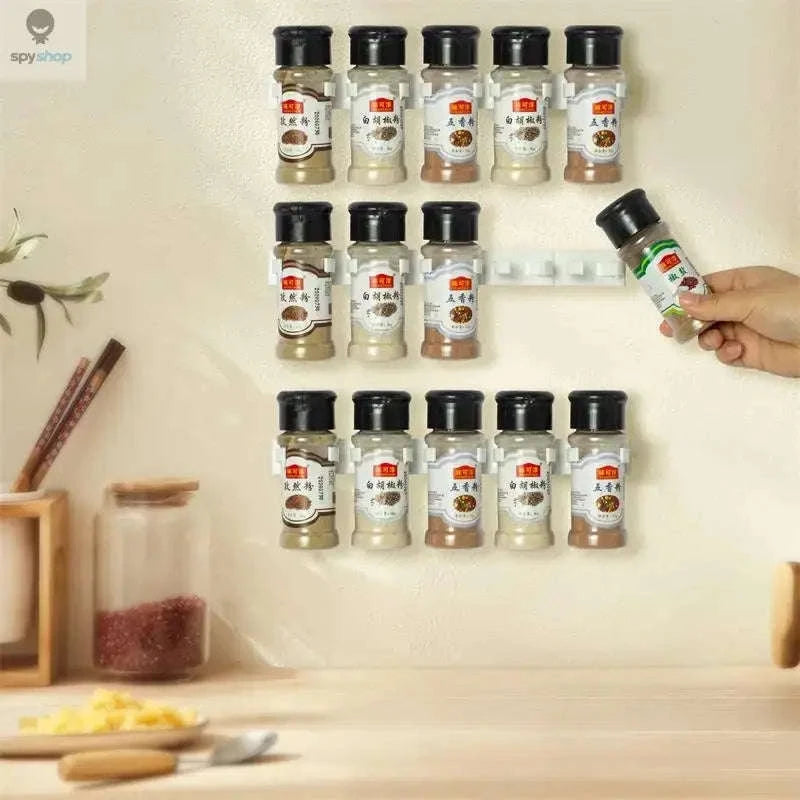 Wall-Mounted Spice Rack – Space-Saving Adhesive Kitchen Jar Organizer-2pcs Grey