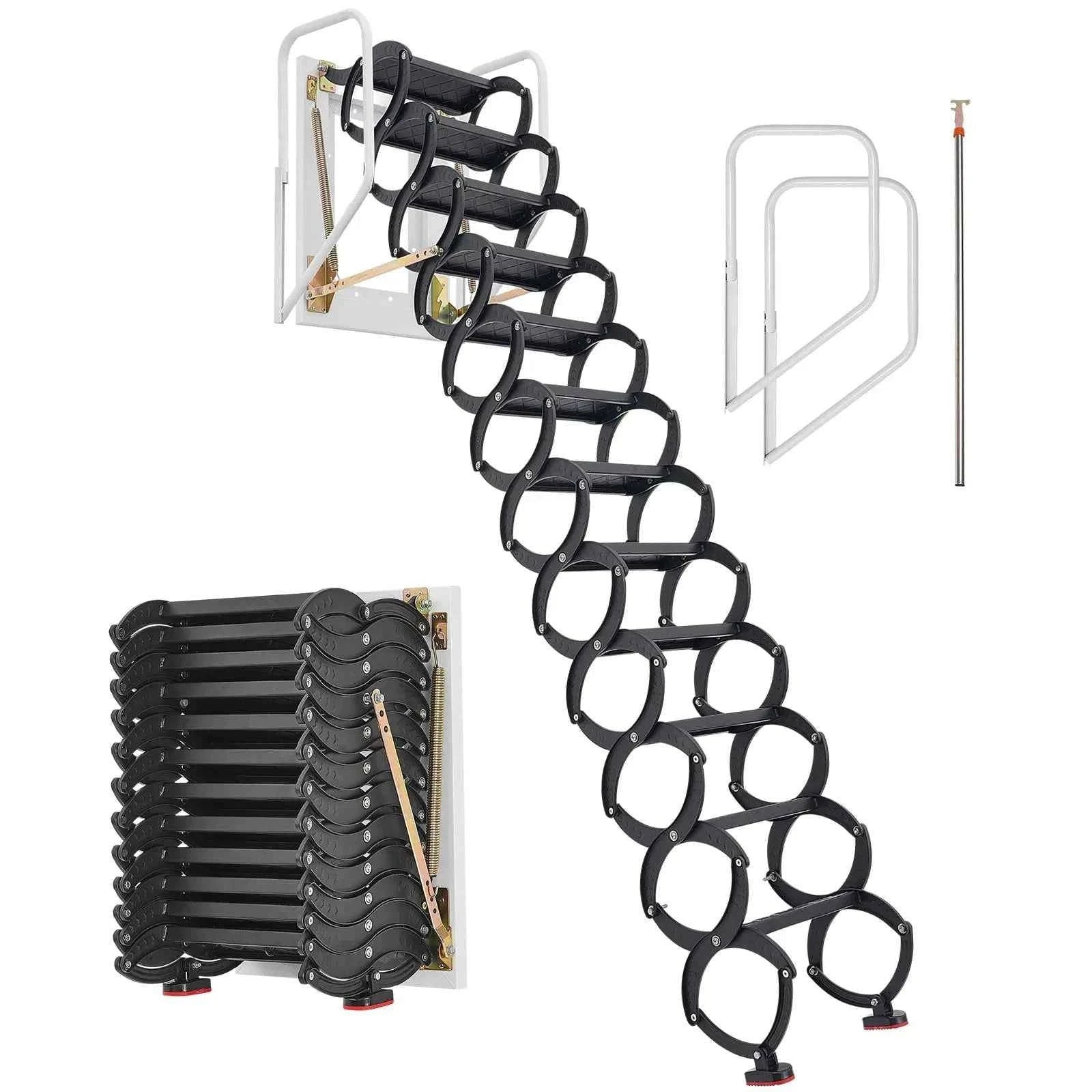 Wall-Mounted Steel Attic Ladder 660 lbs Capacity for 9.5 to 10 ft Ceilings-United States / 3 m