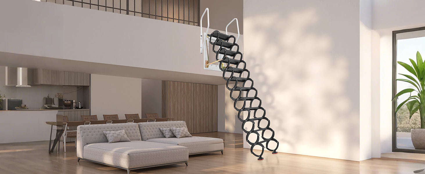 Wall-Mounted Steel Attic Ladder 660 lbs Capacity for 9.5 to 10 ft Ceilings-United States / 3 m