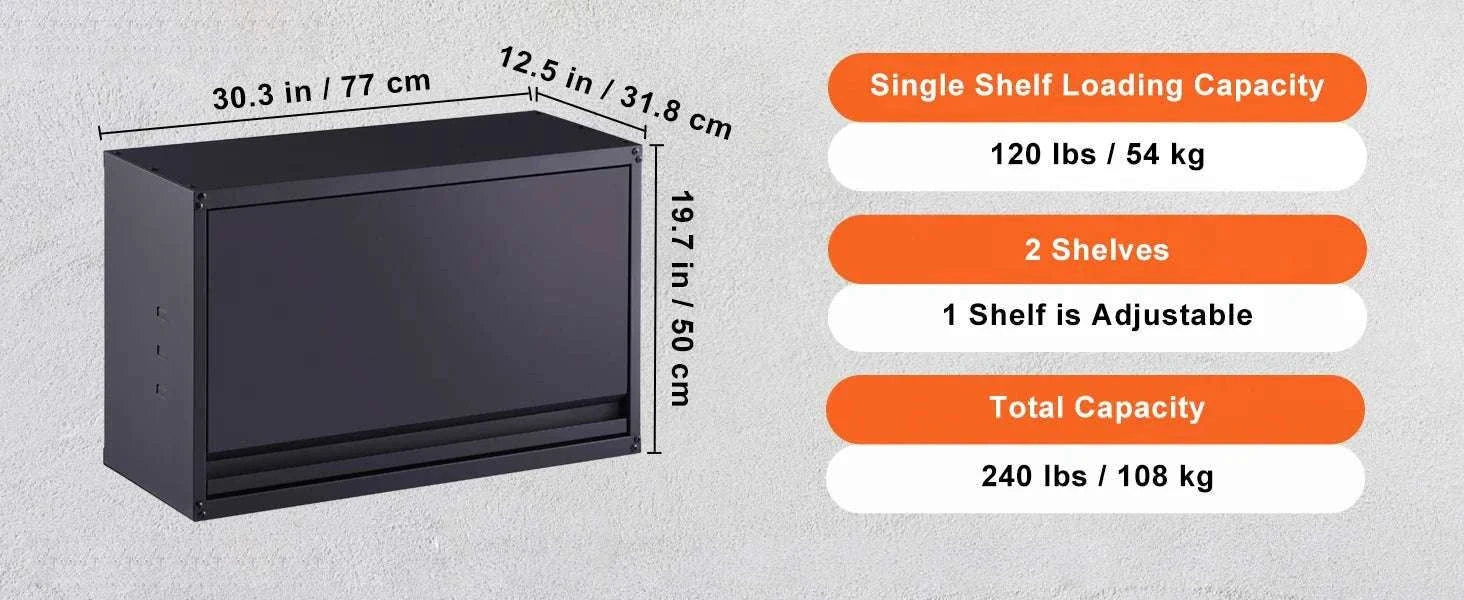 Wall-Mounted Steel Garage Storage Cabinet with Adjustable Shelf-120 lbs / france