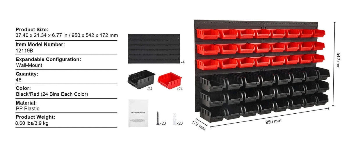 Wall Mounted Storage Bins Organizer Rack with 30/48 Compartments-30pcs / GERMANY