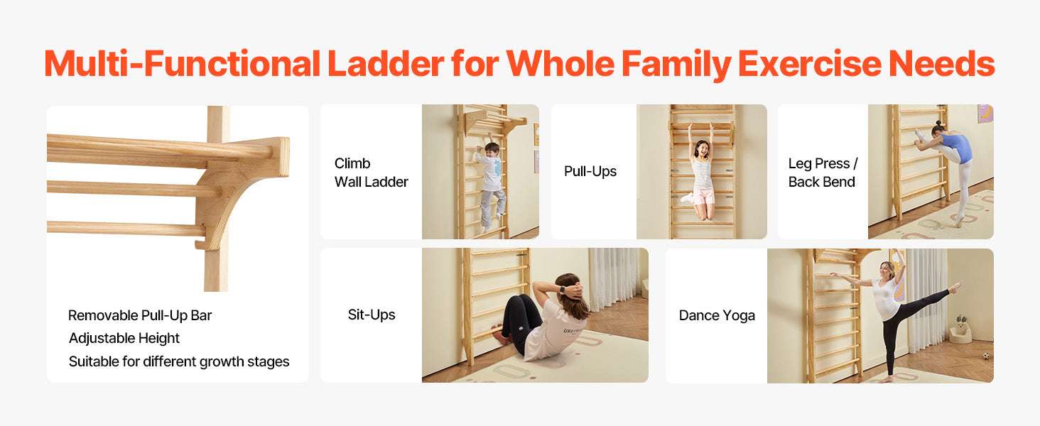 Wall-Mounted Swedish Ladder Gym for Kids & Adults (220 lbs)-15-Level / United States