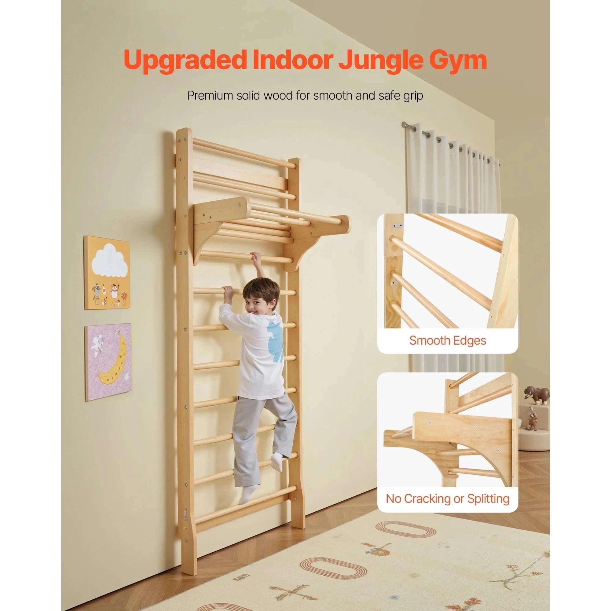 Wall-Mounted Swedish Ladder Gym for Kids & Adults (220 lbs)-15-Level / United States
