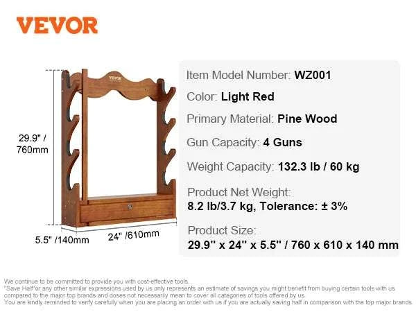 Wall Mounted Wooden Gun Rack with 5 Slots & 132 lb Capacity-4-slot / CZECH REPUBLIC