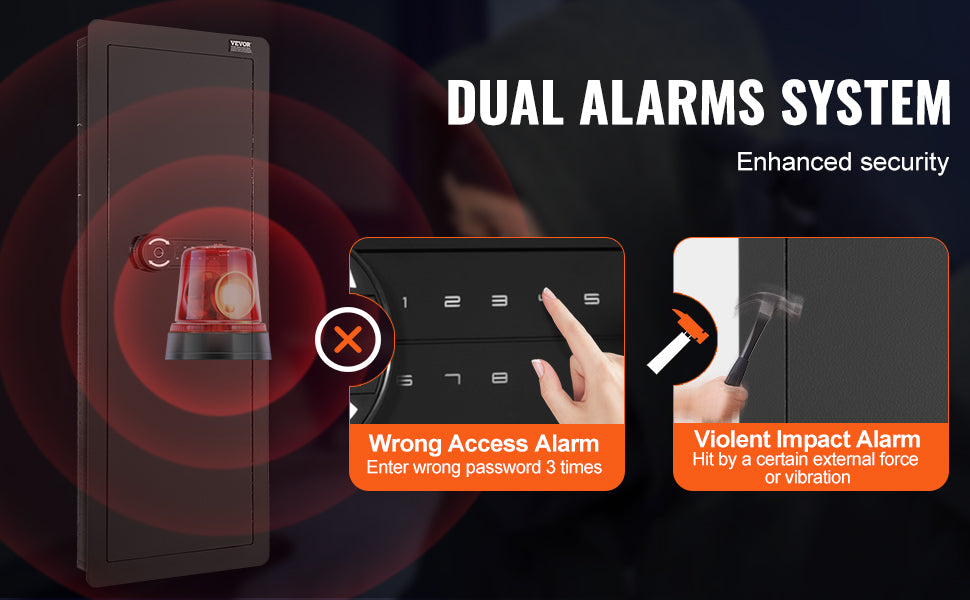 Hidden In-Wall Safe with Keypad Lock & Alarm, 3-Tier Steel Storage