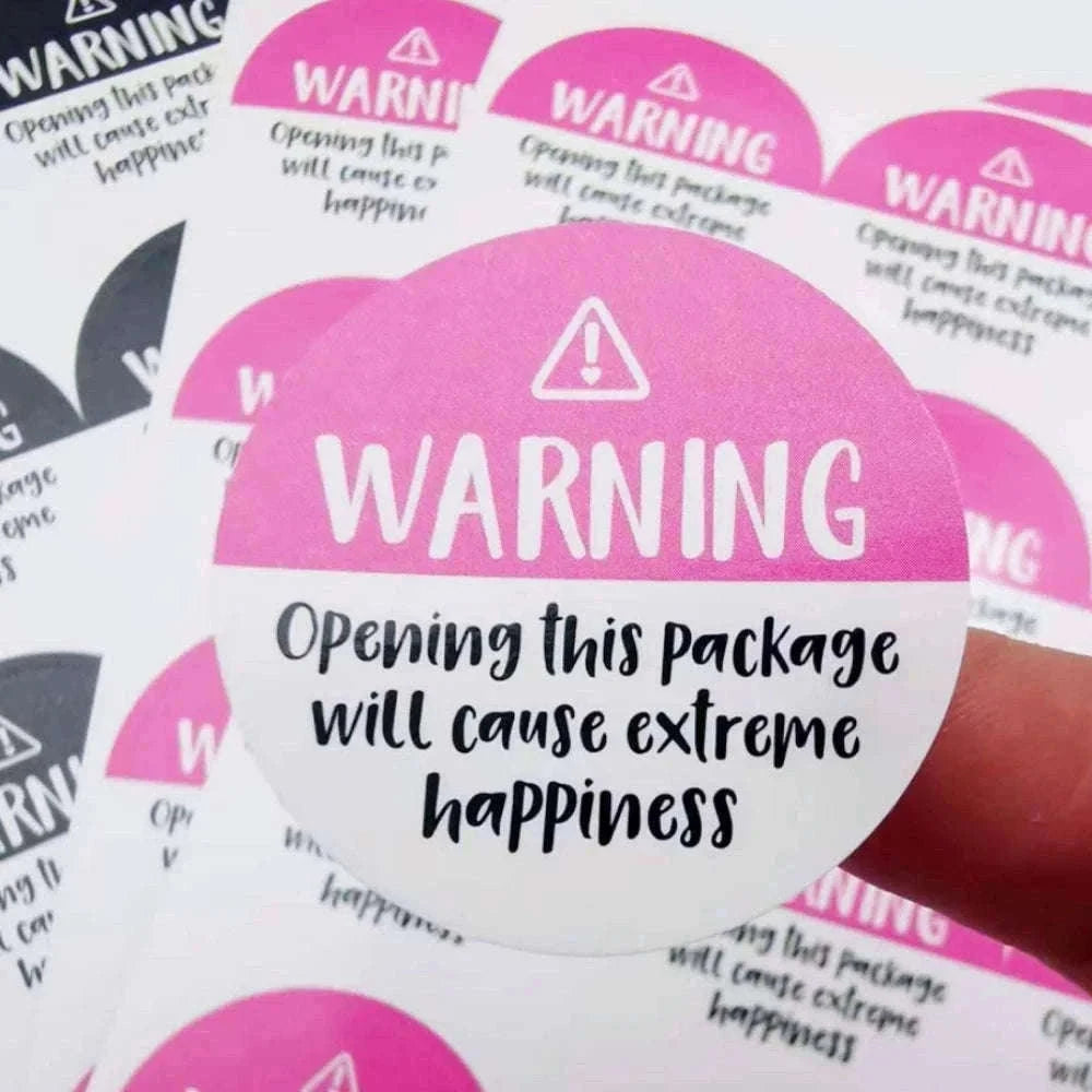 Warning Extreme Happiness Labels, Black & Pink, 120 Pack-pink