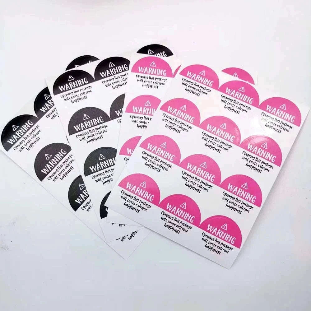 Warning Extreme Happiness Labels, Black & Pink, 120 Pack-pink