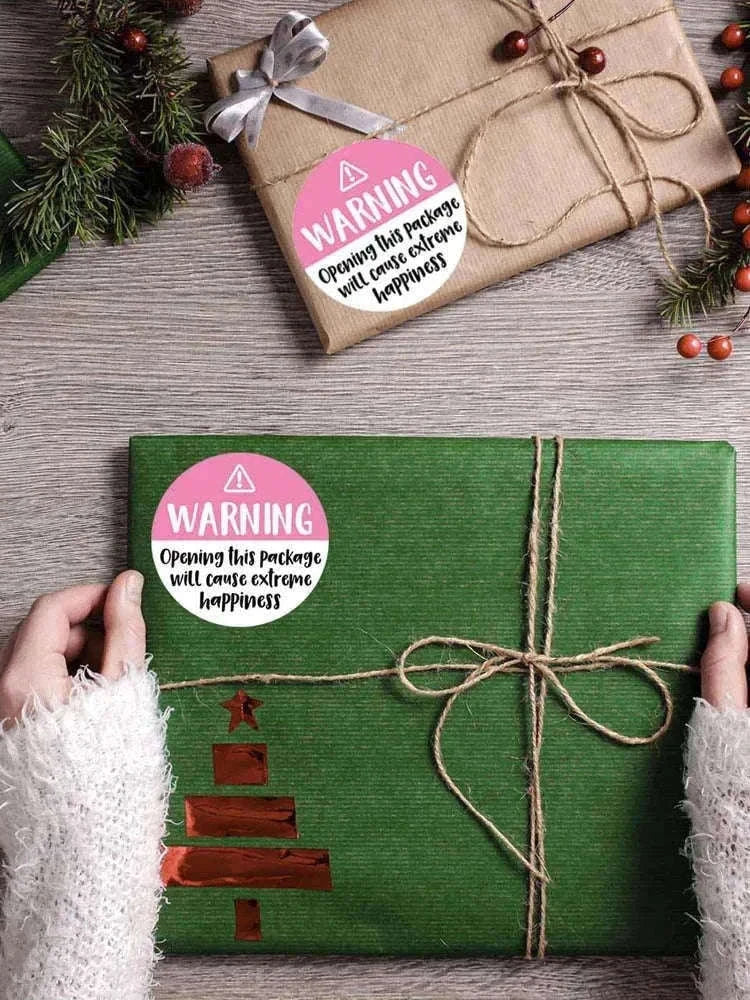 Warning Extreme Happiness Labels, Black & Pink, 120 Pack-pink