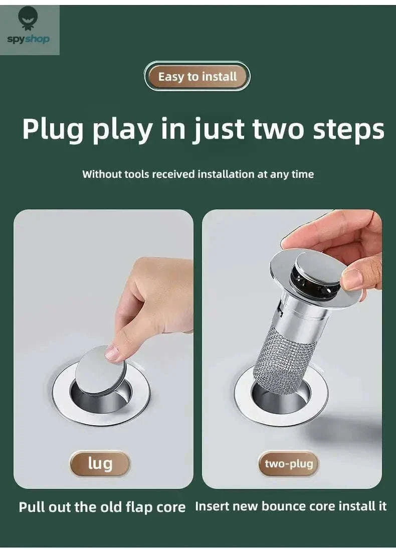 Washbasin Leak Plug Press Drain with Odor-Proof Seal-Copper bounce core
