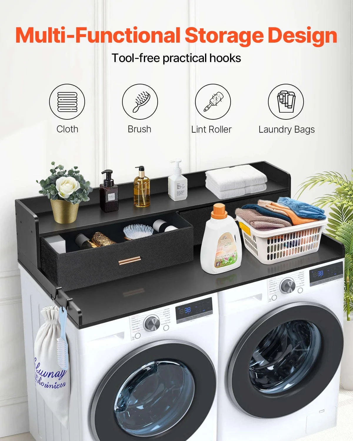 Washer Dryer Countertop with Drawer Shelf-Black Splicing Panel / france