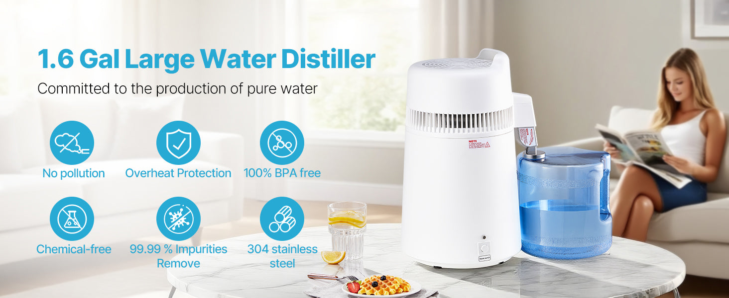6L Countertop Water Distiller 900W White