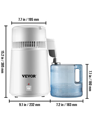 SucceBuy čisticí destilátor vody Pure Water Distiller 750W, filtr s plným upgradem a držadlem 1.1 gal / 4 l, BPA-free nádoba, ideální pro domácí použití, bílá