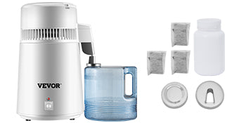 SucceBuy čisticí destilátor vody Pure Water Distiller 750W, filtr s plným upgradem a držadlem 1.1 gal / 4 l, BPA-free nádoba, ideální pro domácí použití, bílá