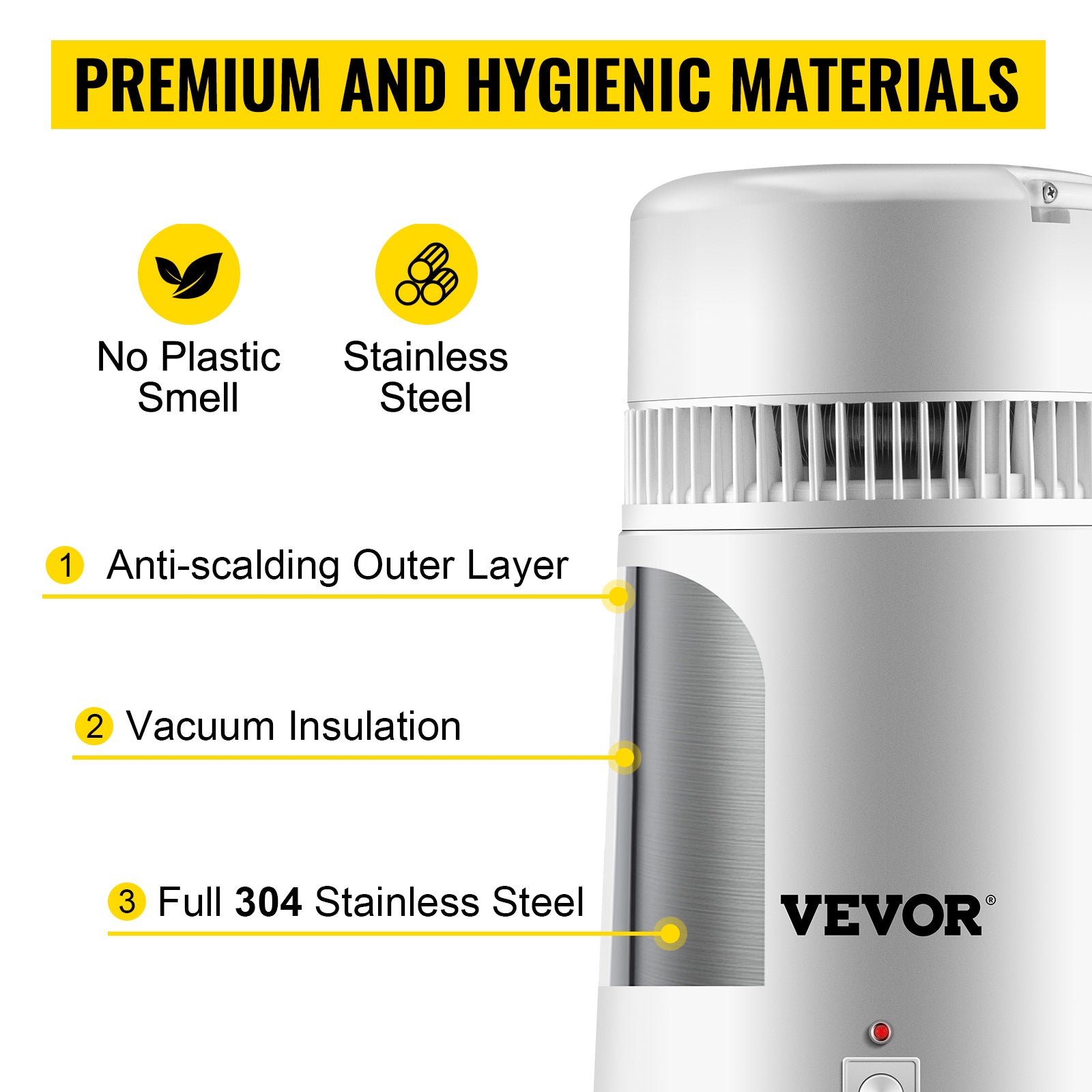 SucceBuy čisticí destilátor vody Pure Water Distiller 750W, filtr s plným upgradem a držadlem 1.1 gal / 4 l, BPA-free nádoba, ideální pro domácí použití, bílá