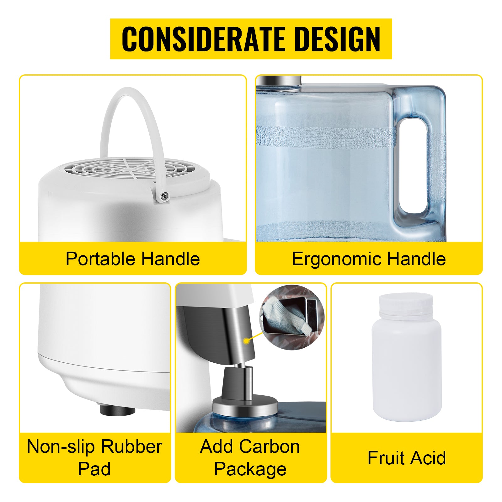 SucceBuy čisticí destilátor vody Pure Water Distiller 750W, filtr s plným upgradem a držadlem 1.1 gal / 4 l, BPA-free nádoba, ideální pro domácí použití, bílá