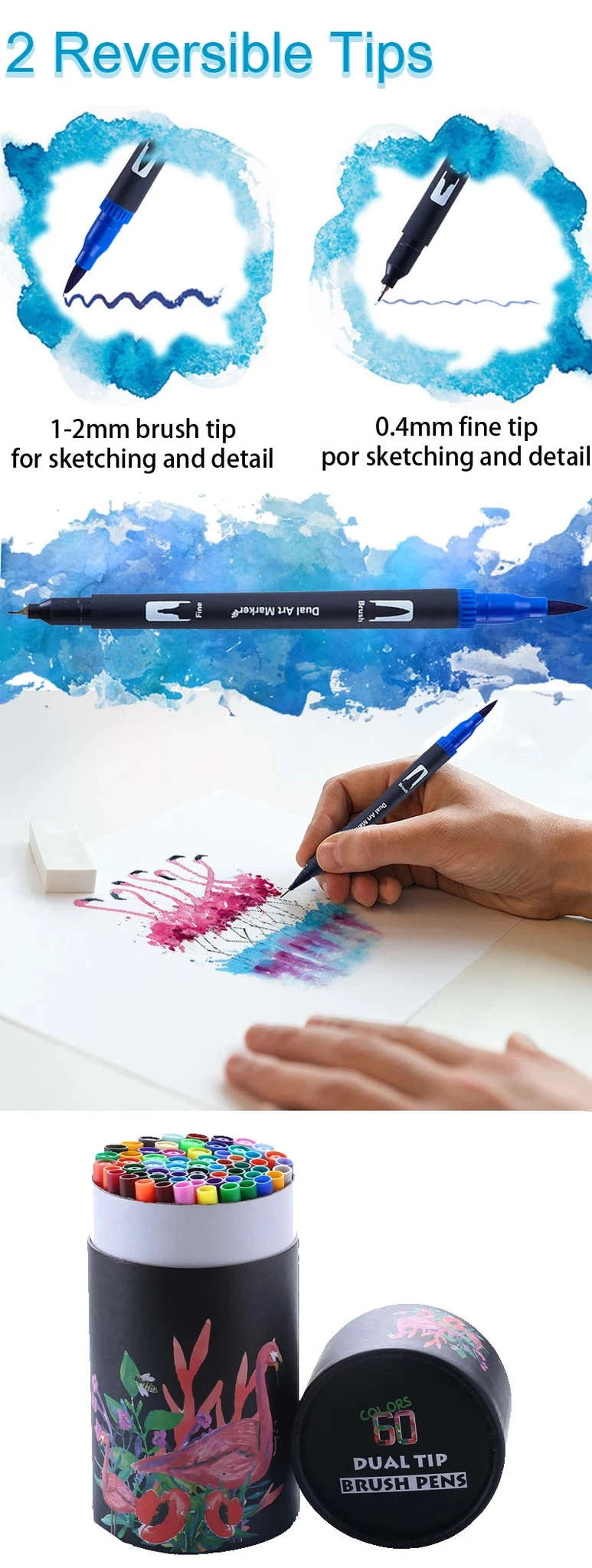 Watercolor Art Markers Brush Pen Dual Tip Set – 100 Colors-W-36 colors / CHINA