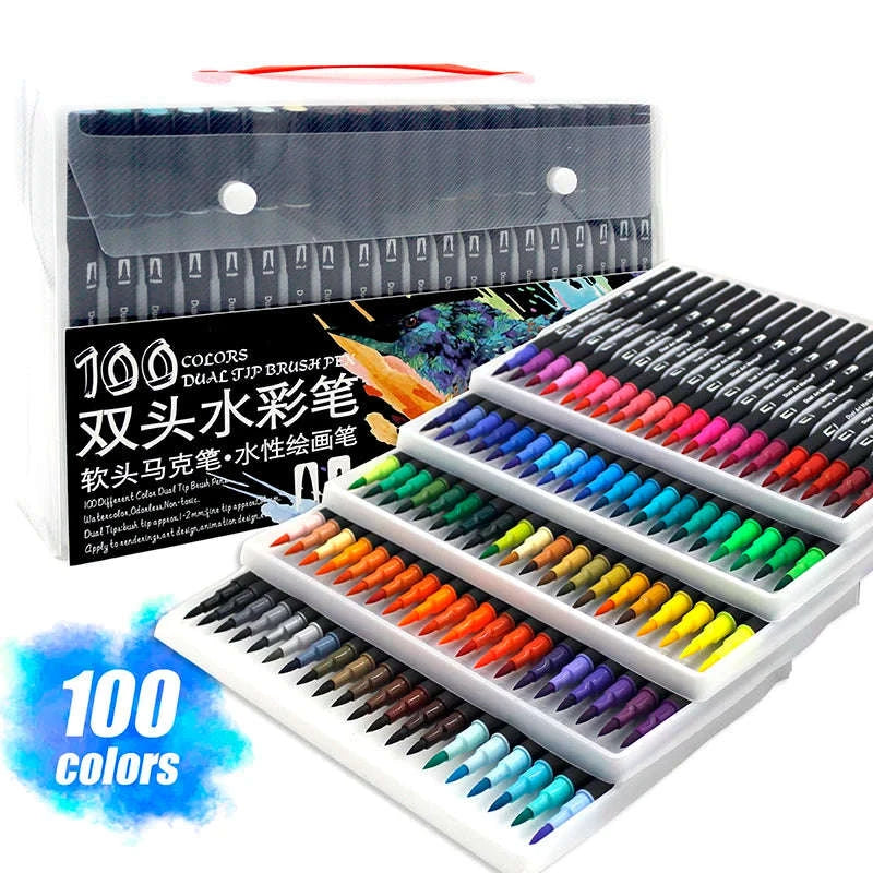 Watercolor Art Markers Brush Pen Dual Tip Set – 100 Colors-W-36 colors / CHINA