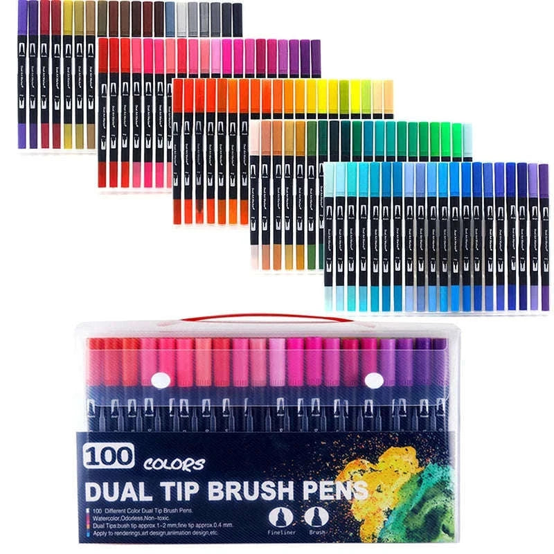 Watercolor Art Markers Brush Pen Dual Tip Set, 100 Colors-W-36 colors / CHINA