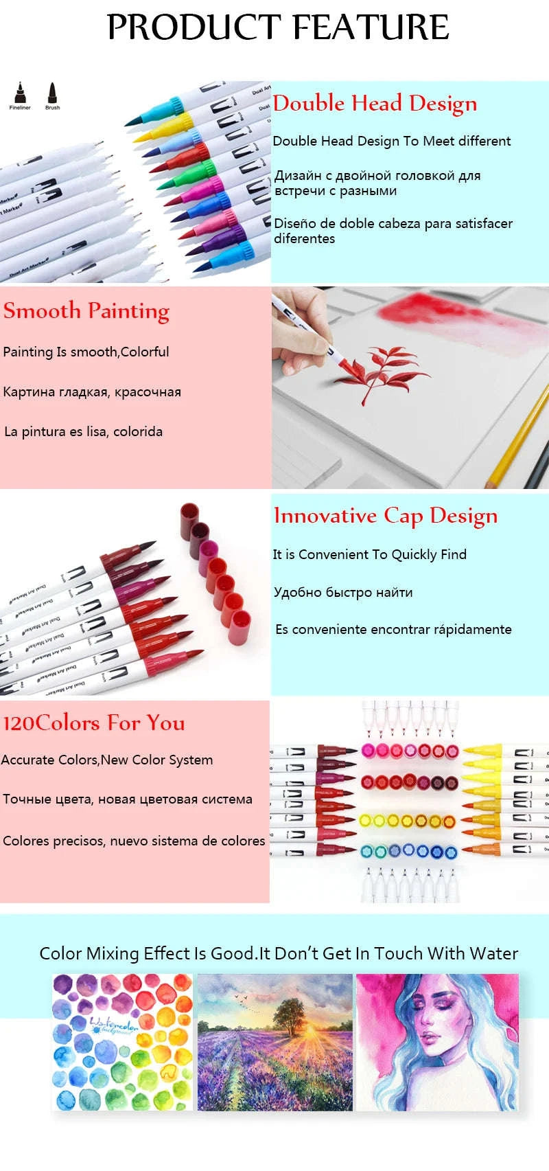 Watercolor Art Markers Brush Pen Dual Tip Set – 100 Colors-W-36 colors / CHINA