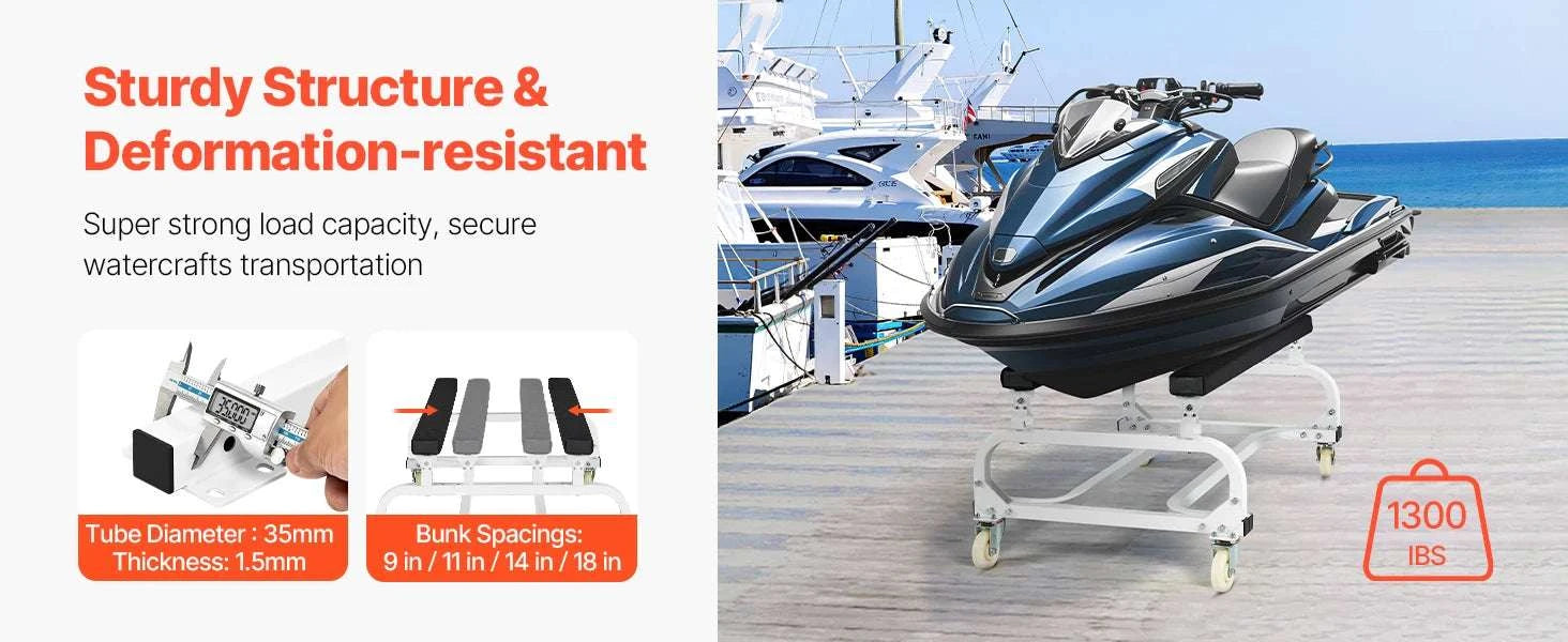Watercraft Dolly Cart with Adjustable Bunks & Locking Wheels-1000 Lbs