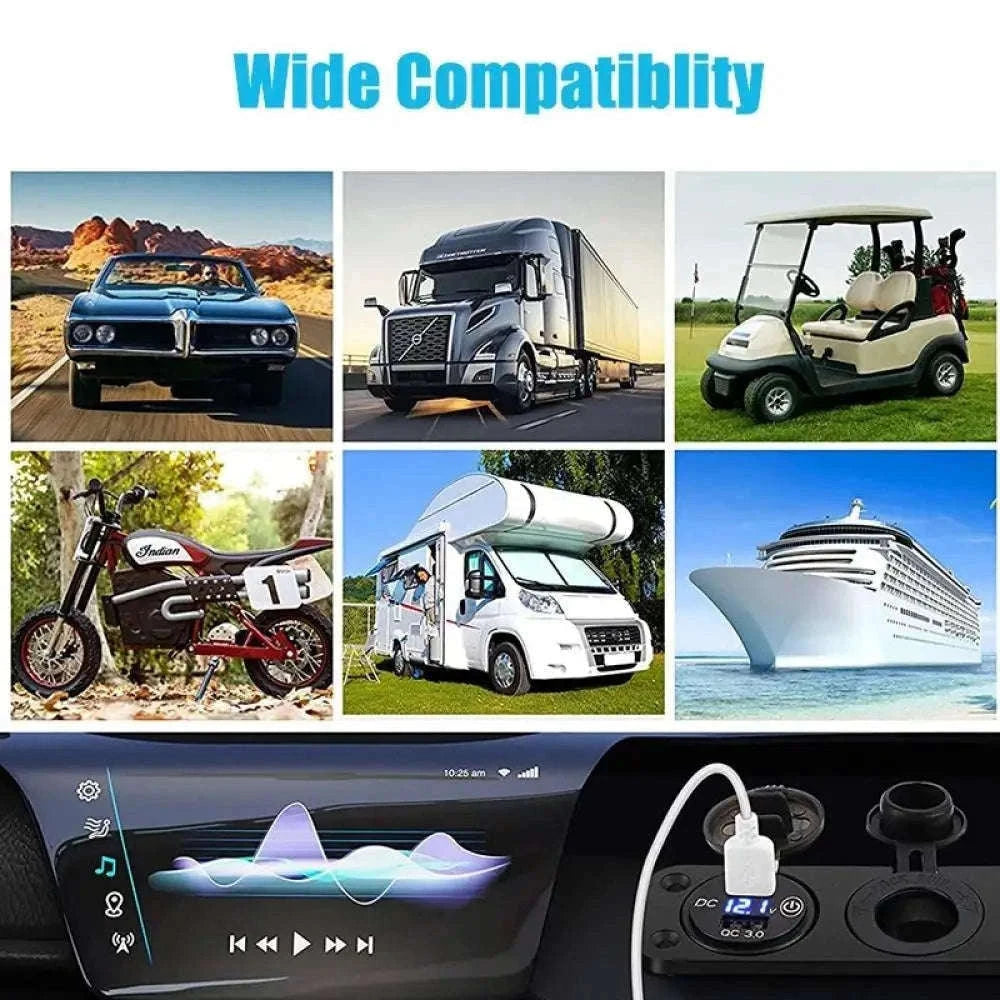 Waterproof 12V/24V Dual USB Car Socket with LED Voltmeter Touch Switch-NO wire A