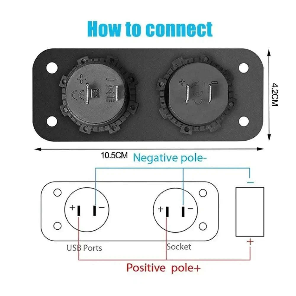 Waterproof 12V/24V Dual USB Car Socket with LED Voltmeter Touch Switch-NO wire A