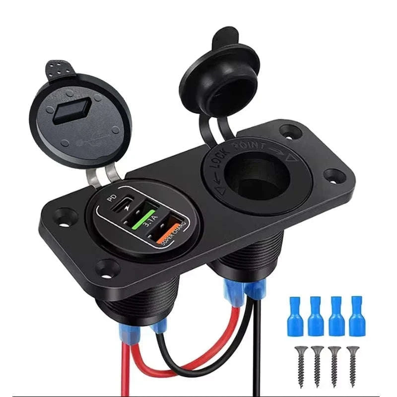 Waterproof 12V/24V Dual USB Car Socket with LED Voltmeter Touch Switch-NO wire A