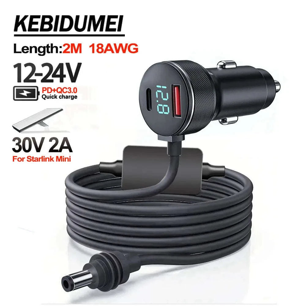 Waterproof 12V-24V to 30V Step Up Power Adapter with Digital Voltmeter-2 Meters 30V 2A