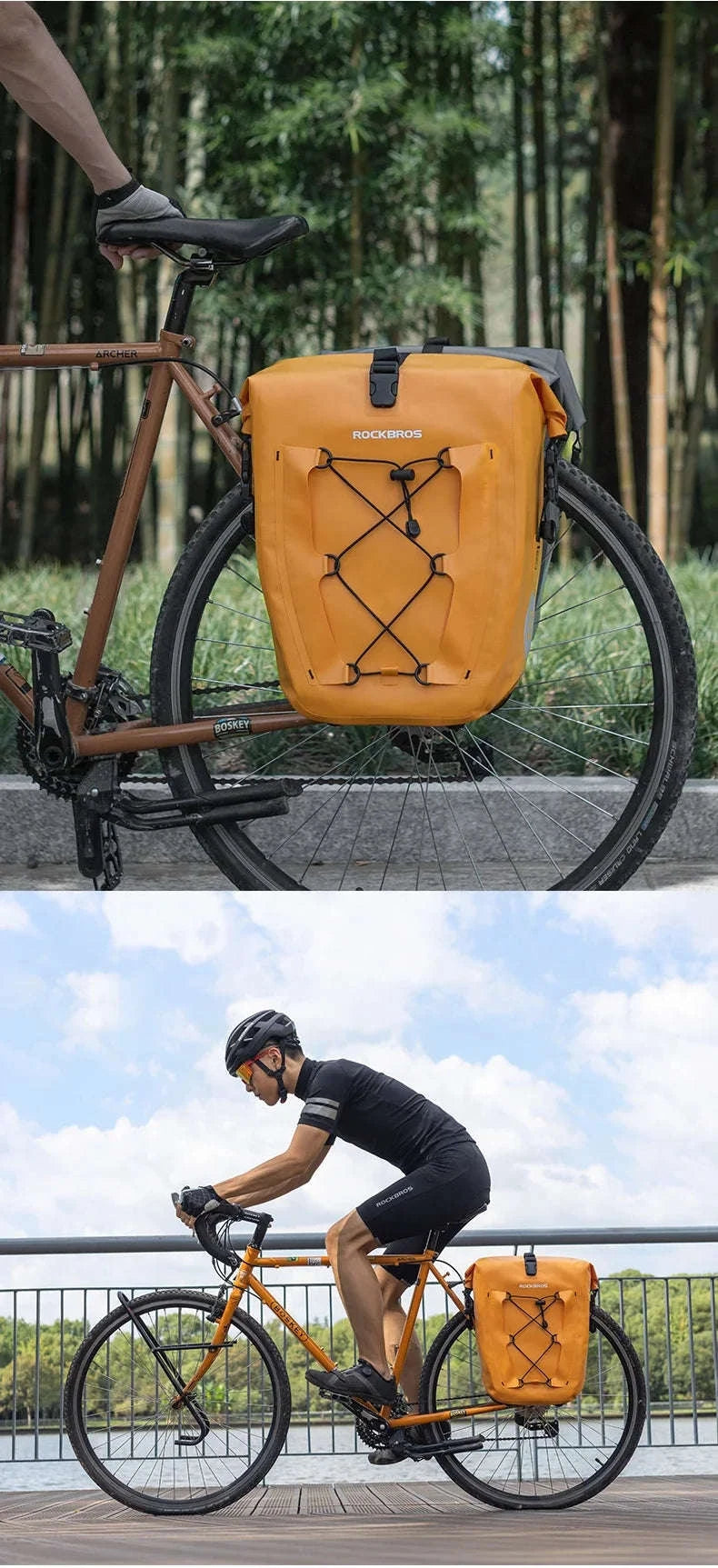 Waterproof 25L Bike Rack Bag with Roll Top & Storage Pockets-30140022004