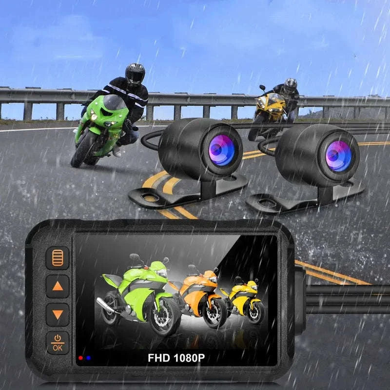 Waterproof 3-Inch Motorcycle Dashcam DVR with Front & Rear Cameras-Italy