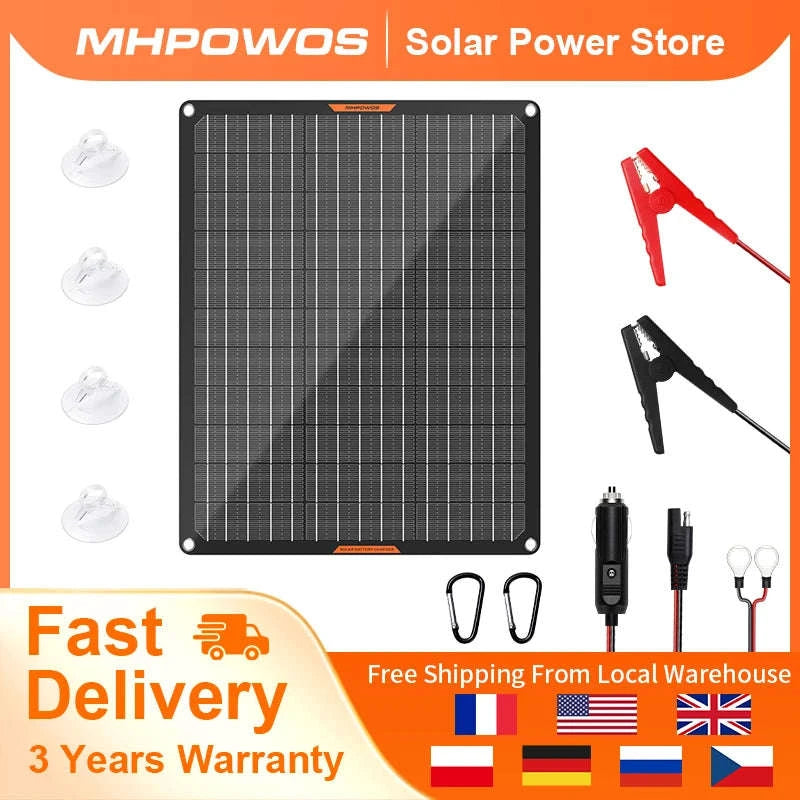 Waterproof 30W 12V Solar Battery Charger & Maintainer-Black / CZECH REPUBLIC