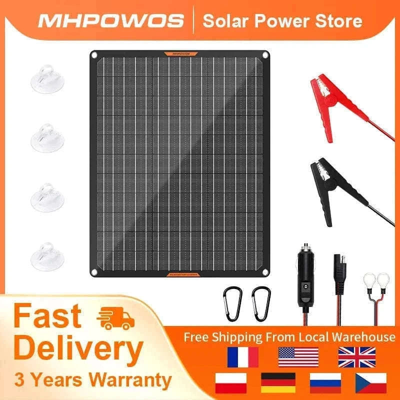 Waterproof 30W 12V Solar Battery Charger & Maintainer-Black / CZECH REPUBLIC