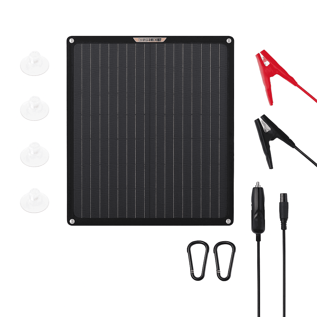 Waterproof 30W 12V Solar Battery Charger & Maintainer-Black / CZECH REPUBLIC