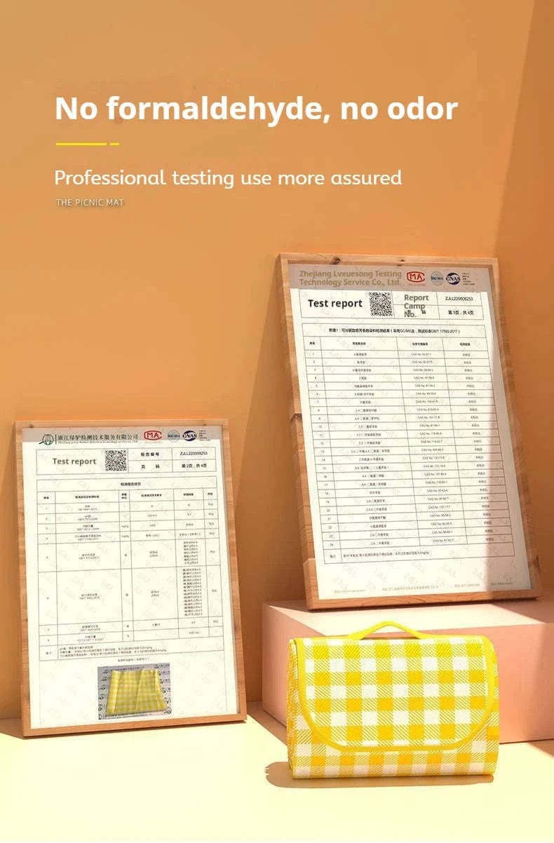 Waterproof Beach Mat Folding Mattress Portable Lightweight Picnic Mat-Yellow grid / 100-150cm