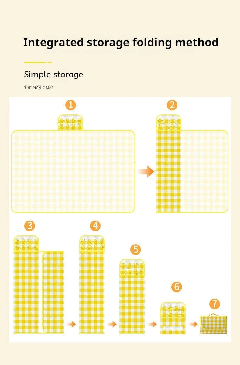 Waterproof Beach Mat Folding Mattress Portable Lightweight Picnic Mat-Yellow grid / 100-150cm