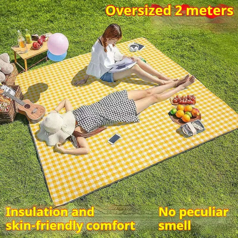 Waterproof Beach Mat Folding Mattress Portable Lightweight Picnic Mat-Yellow grid / 100-150cm