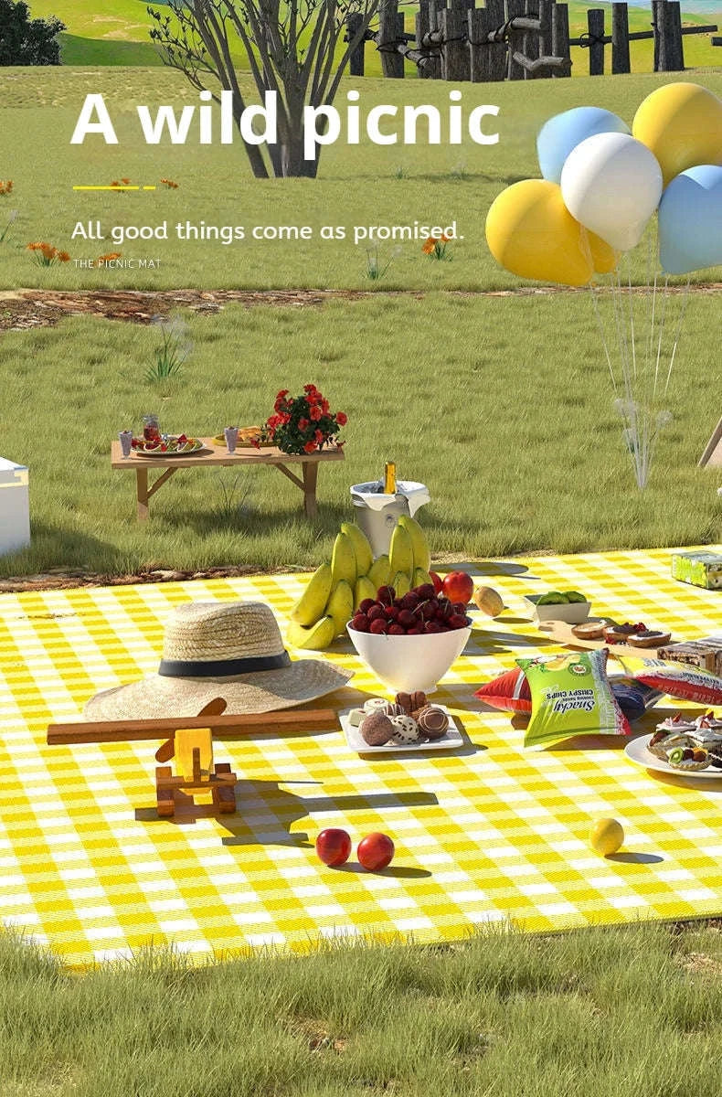 Waterproof Beach Mat Folding Mattress Portable Lightweight Picnic Mat-Yellow grid / 100-150cm