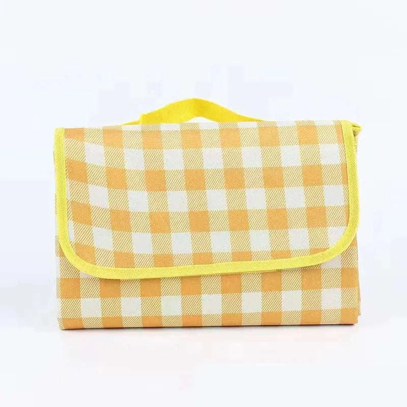 Waterproof Beach Mat Folding Mattress Portable Lightweight Picnic Mat-Yellow grid / 100-150cm