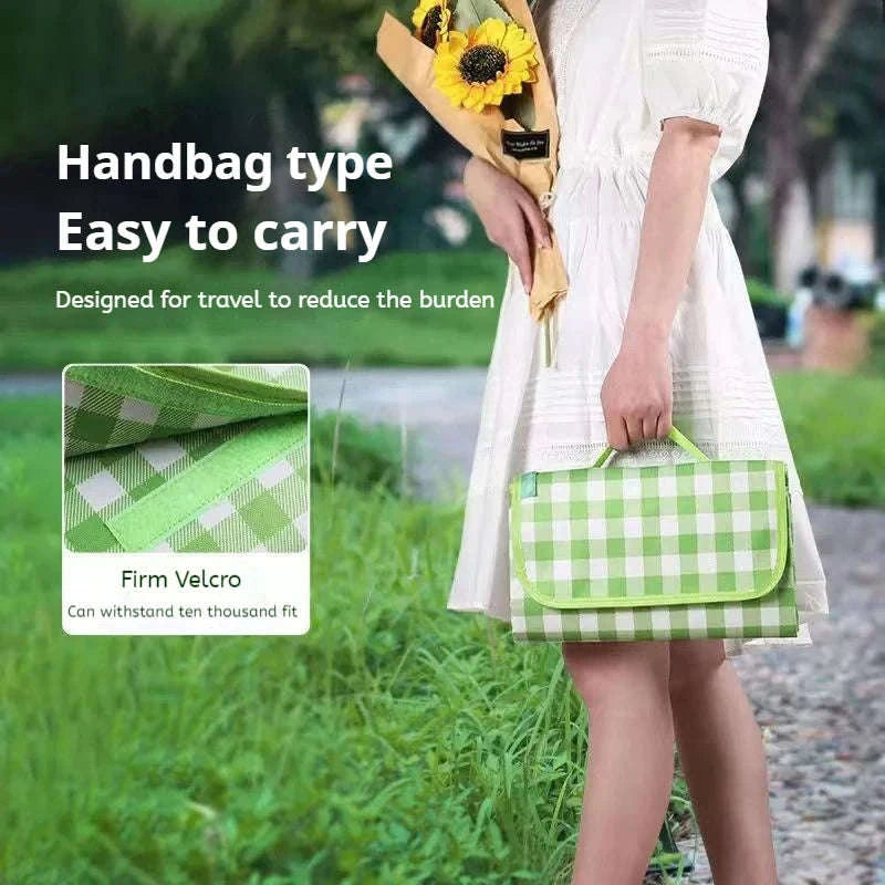 Waterproof Beach Mat Folding Mattress Portable Lightweight Picnic Mat-Yellow grid / 100-150cm