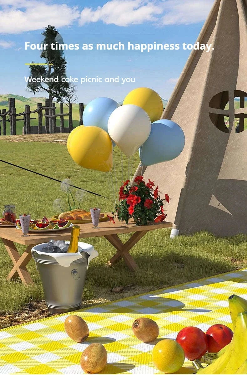 Waterproof Beach Mat Folding Mattress Portable Lightweight Picnic Mat-Yellow grid / 100-150cm