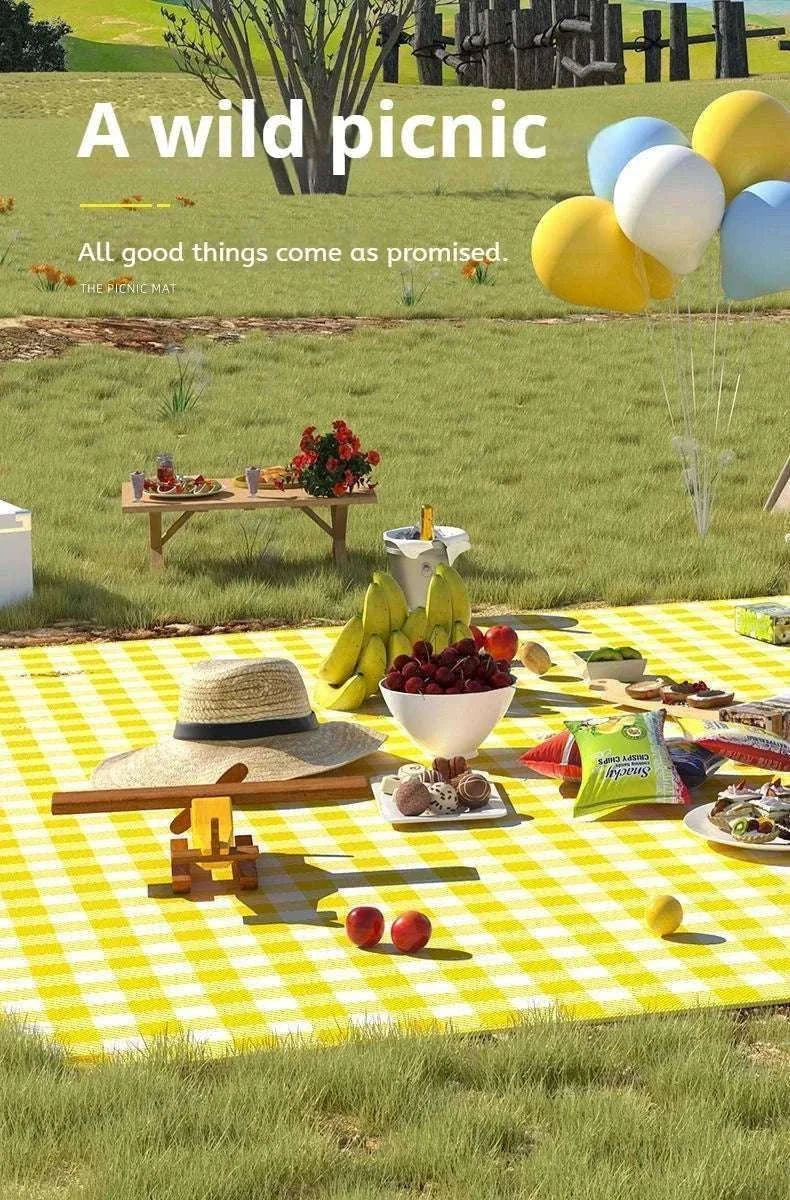 Waterproof Beach Mat Folding Picnic Mat for Outdoor Comfort-Yellow grid / 100-150cm