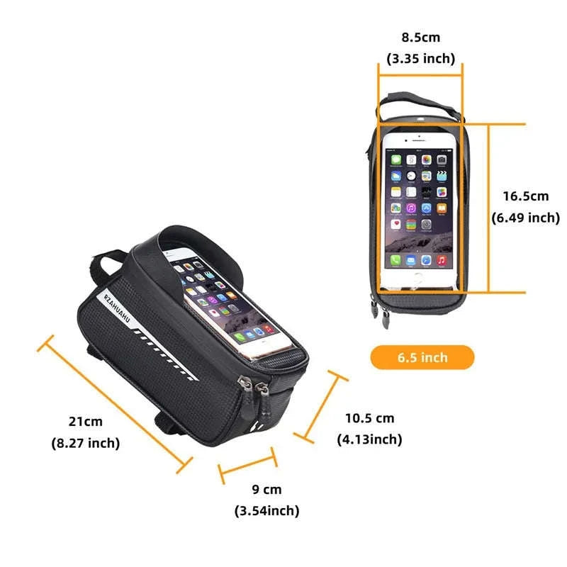 Waterproof Bicycle Phone Bag with Touchscreen Front Tube Mount-Red Style B