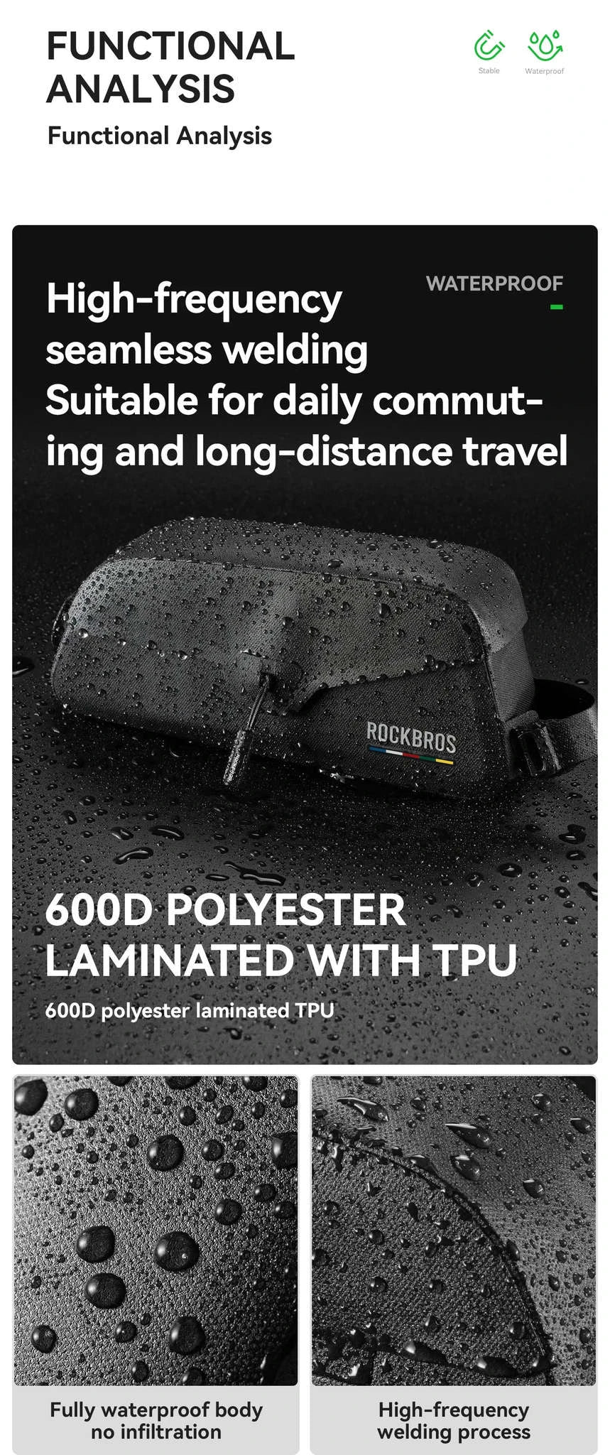 Waterproof Bike Top Tube Bag for Easy Frame Storage-0.6L