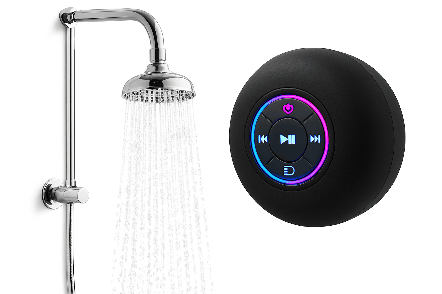 Waterproof Bluetooth Shower Speaker with Suction Cup & LED Light-Black