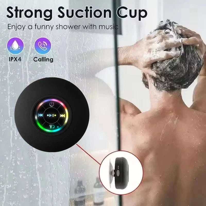 Waterproof Bluetooth Shower Speaker with Suction Cup & LED Light-Black