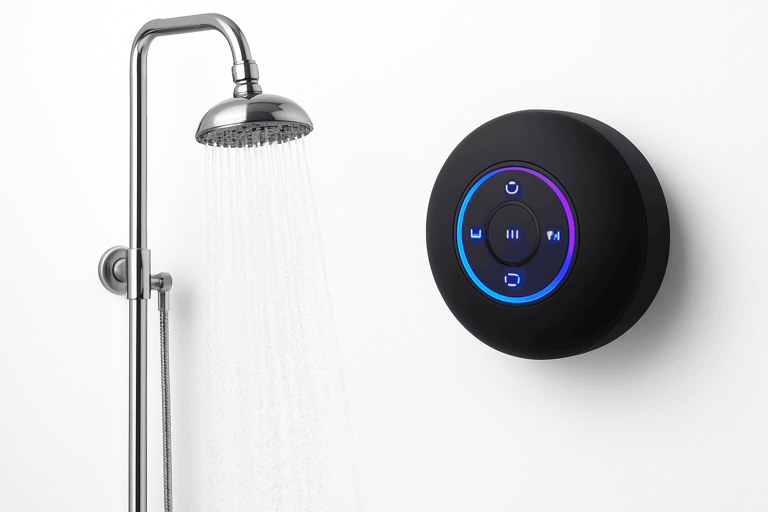Waterproof Bluetooth Shower Speaker with Suction Cup & LED Light-Black