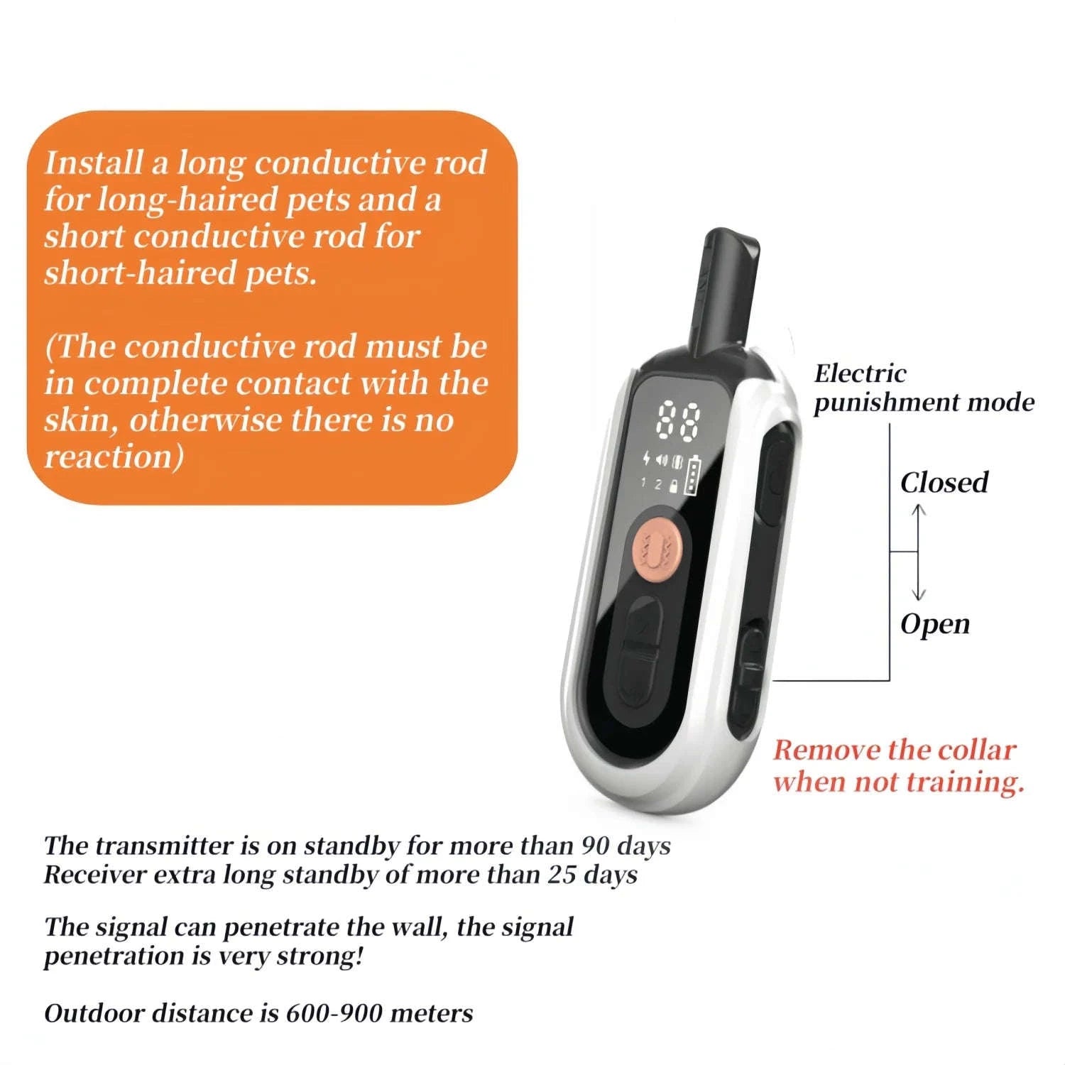 Waterproof Dog Training Collar with Remote Control-518-1-NY-White / USB