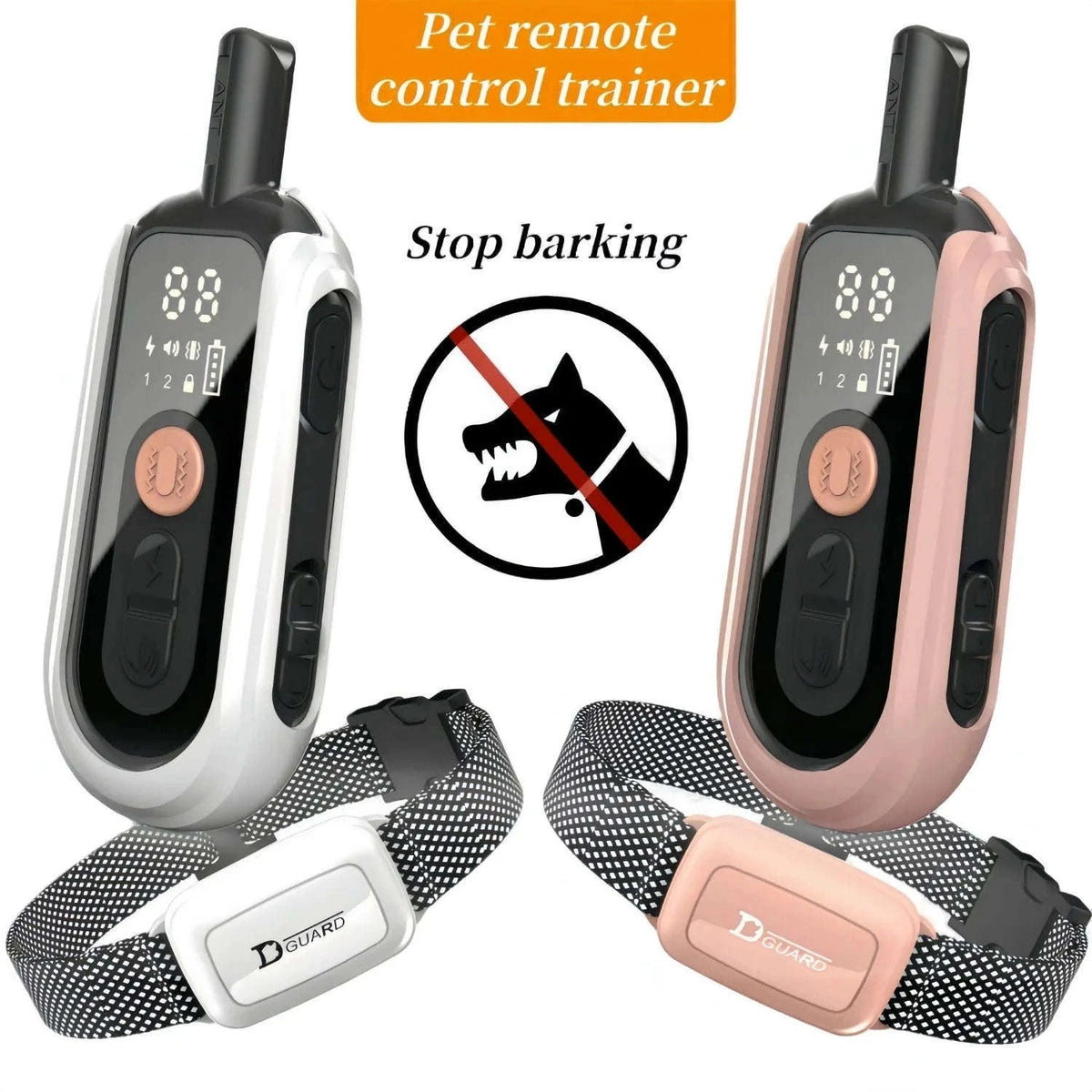 Waterproof Dog Training Collar with Remote Control-518-1-NY-White / USB