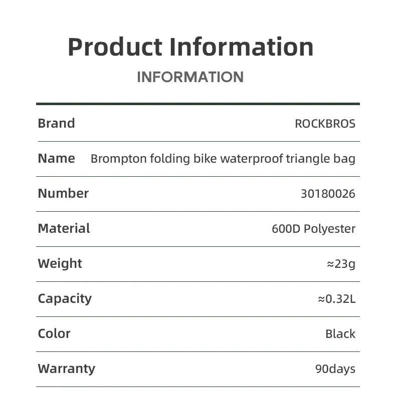 Waterproof Folding Bike Triangle Bag for Brompton, 0.32L-30180026002