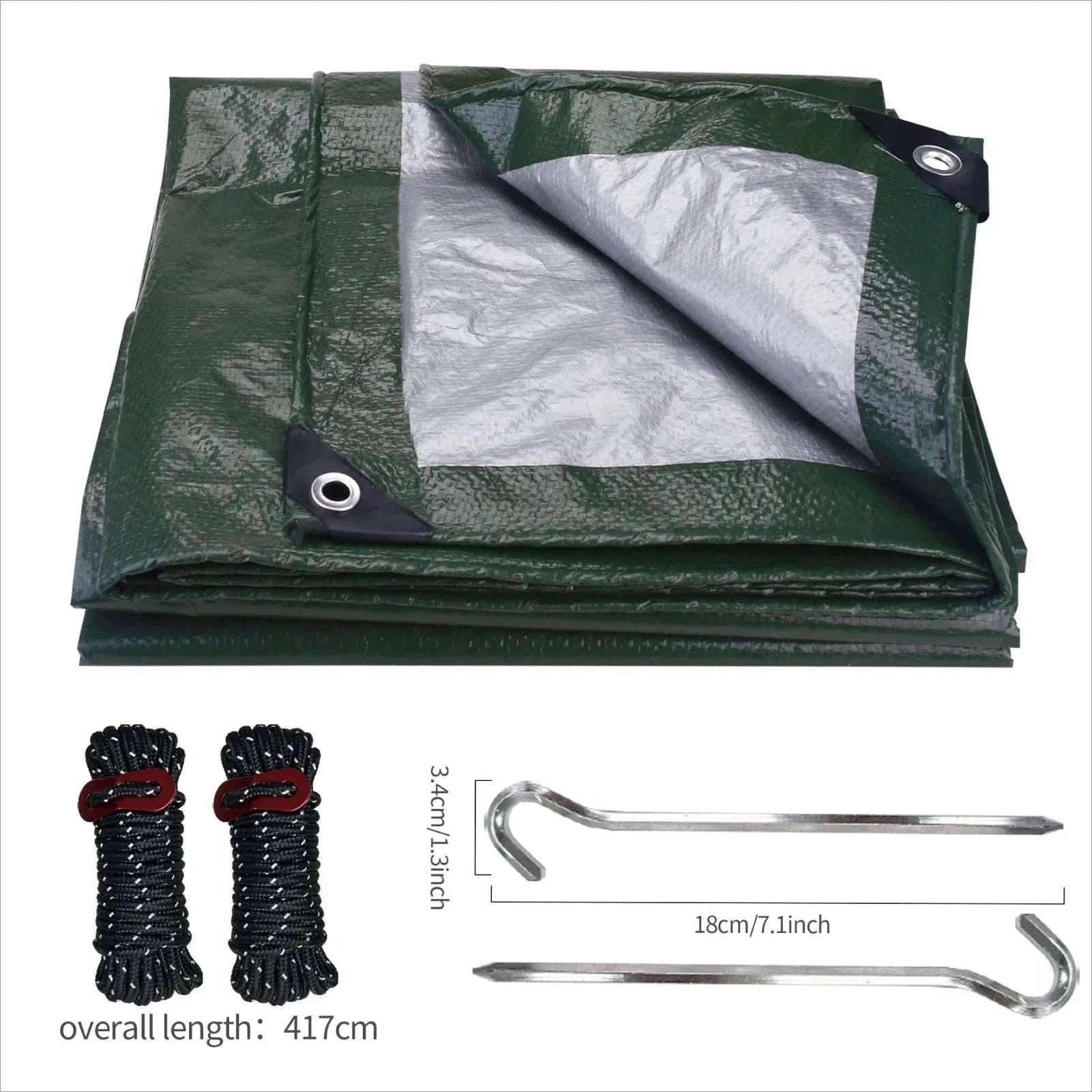Waterproof Heavy Duty Tarpaulin Outdoor Cover-Green and Ropes / 3x4M